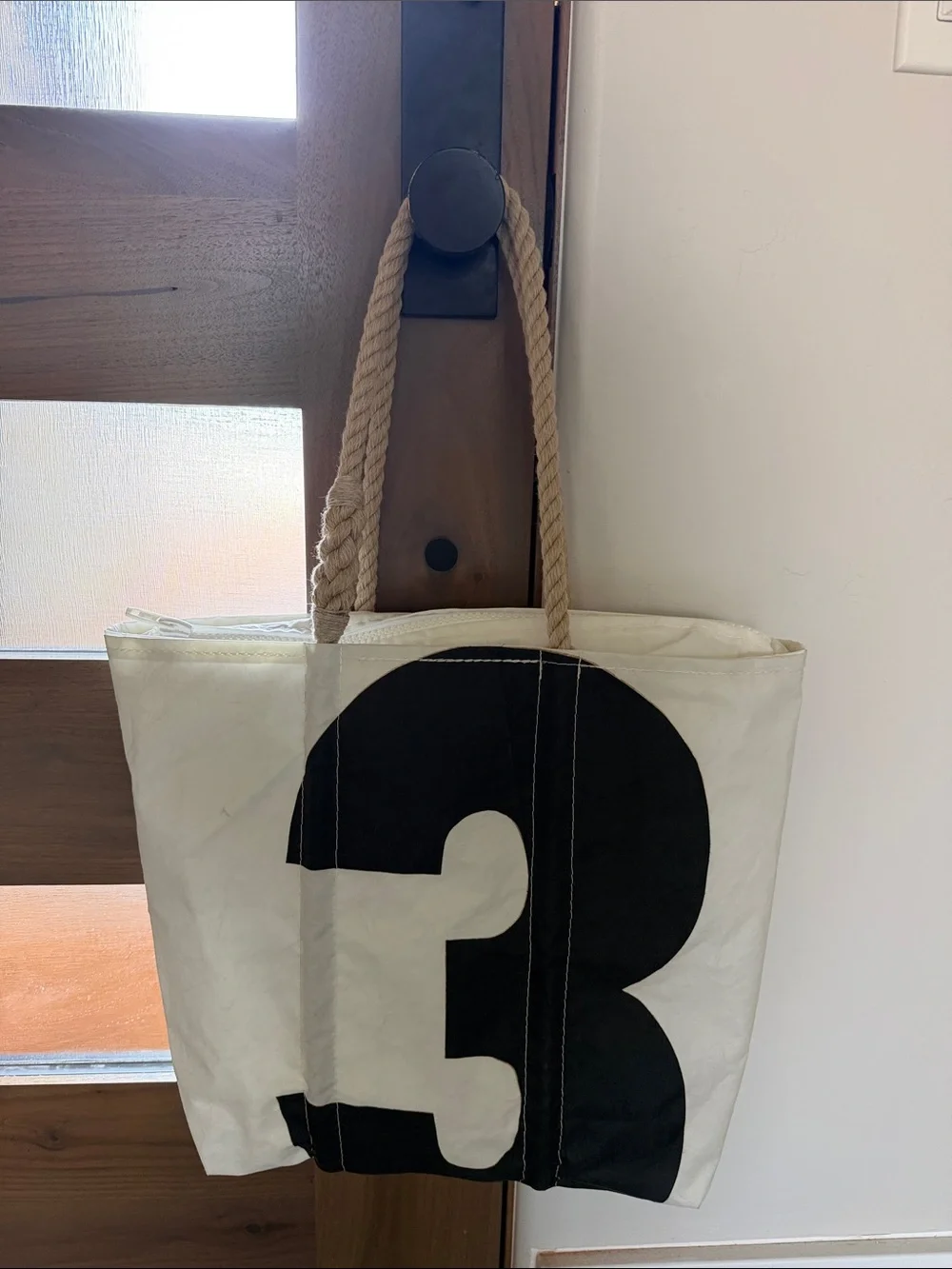 Sea Bags Maine Tote Bag with Black Number 3 Print - Rope Handles. Recycled Sails - Picture 1 of 16
